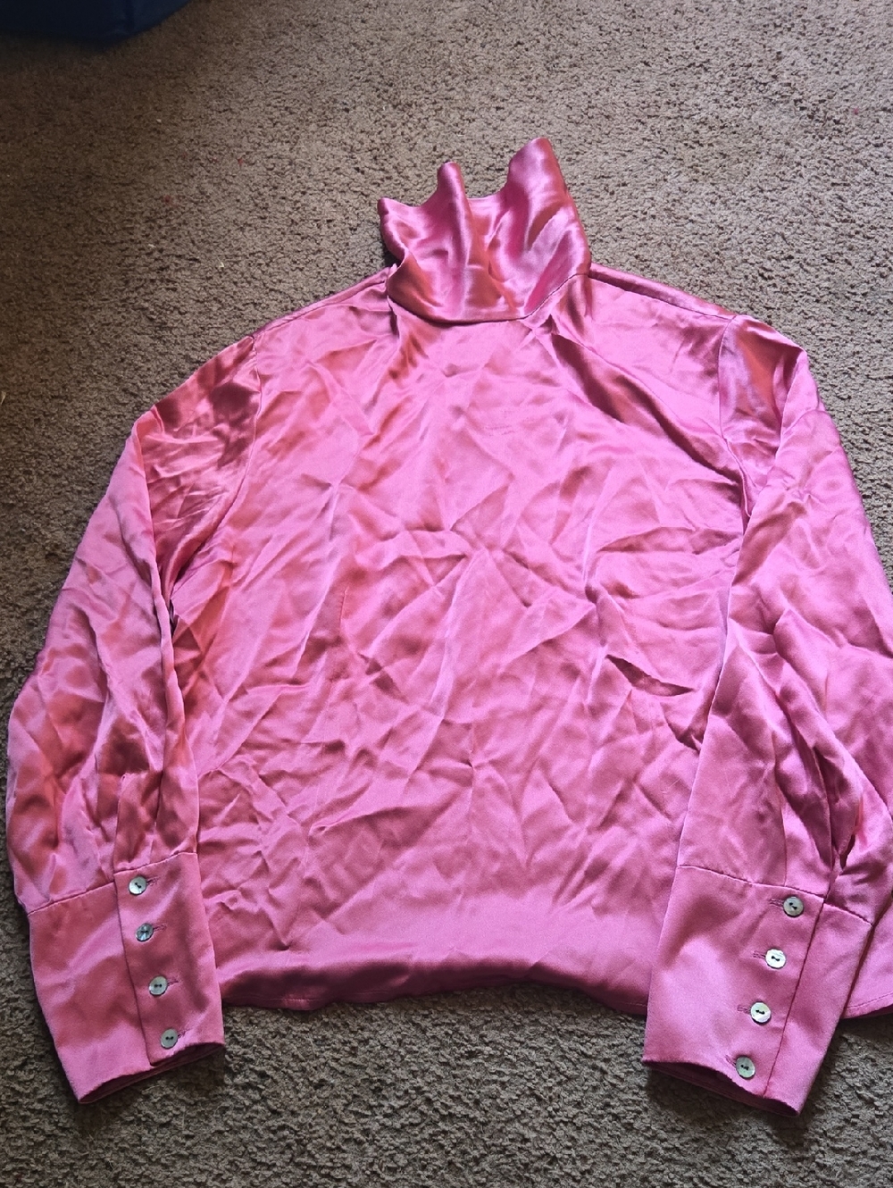 Vintage 80s 90s Barrie Pace Silk Pink  Turtleneck Blouse💫 Petite